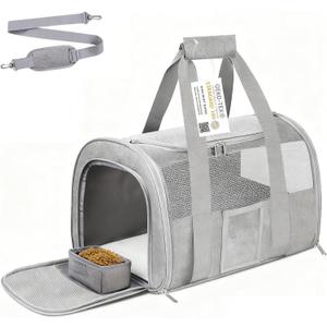Cat Carrier Pet Dog Carrier Airline Approved for Puppy Kitten Carriers Under 15lb, Collapsible Soft Sided TSA Approved Travel Carrier-Grey