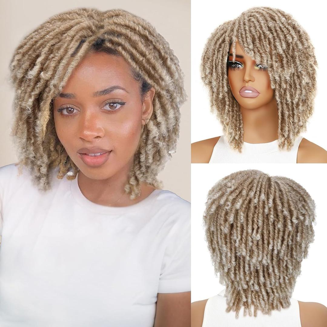 HANNE Dreadlock Wig Short Twist Wigs for Black Women and Men Afro Curly Synthetic Wig (Blond)
