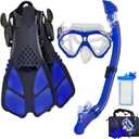 Kids Snorkeling Set Children Mask Fin Snorkel Set Snorkeling Gear Snorkel Mask + Adjustable Swimming Kids Flippers+ Dry Snorkel Tube + Travel Bags