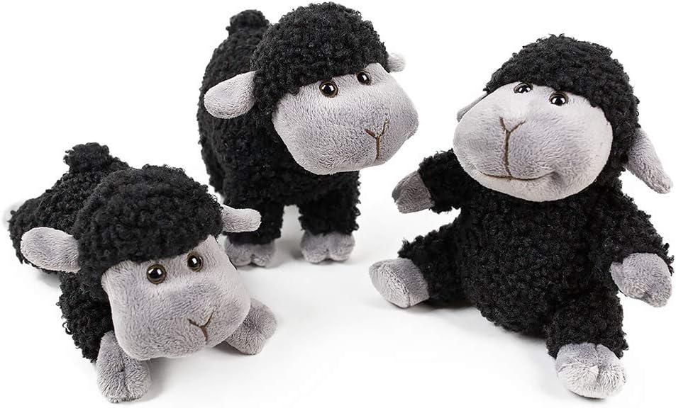 FRANKIEZHOU Sheep Stuffed Animal Lamb Plush Decorations 3Pcs (Sitting, Standing, Kneeling) Black Sheep Toys Gift for Kids Little Girl/Boy