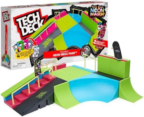 Tech Deck, Neon Mega Park X-Connect Creator, Customizable Glow-in-The-Dark Ramp Set with 2 Blind Skateboard Fingerboards, 90+ Pieces, Gift for Ages 6+