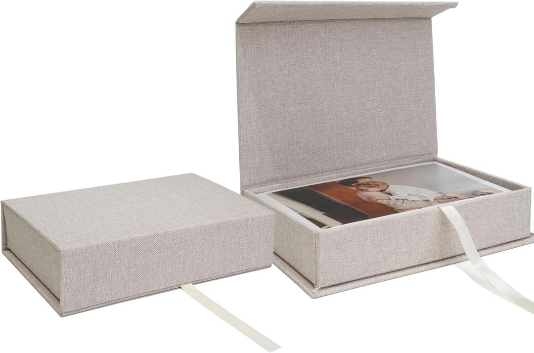 Vienrose Linen 4" x 6" Photo Cases and Postcard Keeper Storage Container Box 1Pcs for Photo, Postcard, Decorative Paper, Beige
