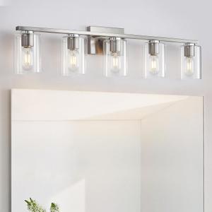Modern Bathroom Light Fixtures, 5-Light Vanity Lights with Clear Glass Shade for Hallway Kitchen Bedroom Living Room (Brushed Nickel, 5-Light)