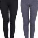 IRELIA 2 Pack Girls 100% Cotton Fleece Lined Warm Leggings Stretchy for Winter (10/M, Black/Heather Gray)
