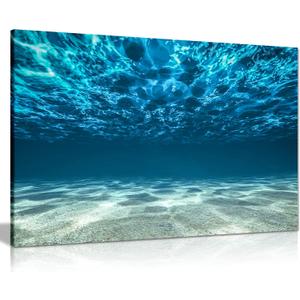 Canvas Wall Art, Framed Pictures for Bathroom Walls, Beautiful Living Room Decoration, Blue Ocean Sea Seaview Beneath Surface, Print for Special Occasions