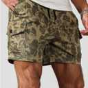 Men's Camo Cargo Track Shorts Drawstring Waist Wide Leg Workout Shorts with Pockets Streetwear (Green, M)