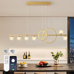 ORANOOR Modern Gold Chandeliers for Dining Room, 47in Dimmable LED Chandelier Linear Gold Pendant Light for Kitchen Island, Upgraded 6 Globe Hanging Pendant Chandelier Lighting (2 Rings, 4200lm)