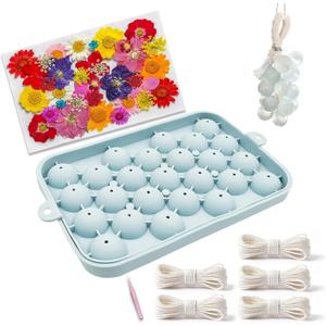DIY Soap Making Kit, Silicone Grape Soap Mold with Cotton Rope, Dried Flowers & Tweezers, Exquisite Mold for Handmade Grape Soap Making Gift & Home Decor