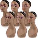 Leinuosen 6 Pcs Female Realistic Mannequin Head for Wigs 19" Lifelike Plastic Manikin Display for Sunglasses, Earrings, Jewelry, Beauty Accessories, Brown