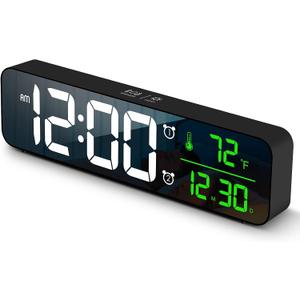 Digital Clock Large Display, Alarm Clock for Living Room Office Bedroom Decor, LED Corded Electric, Date Temp Display Wall Clock, Automatic Brightness Dimmer Smart Cool Modern Desk Accessories Black