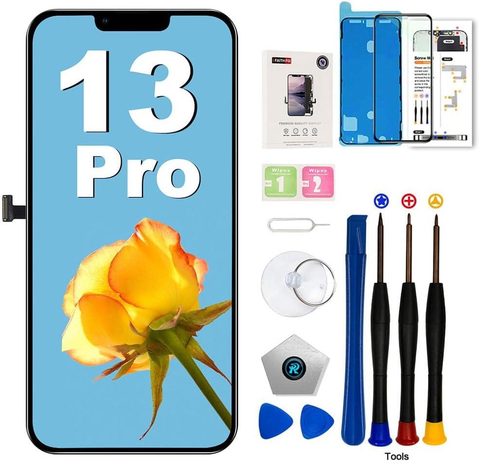 EFAITHFIX for iPhone 13 Pro Screen Replacement 6.1 Inch LCD 3D Touch Display Full HD Digitizer Frame Assembly (A2483 A2636 A2638 A2639 A2640) with Repair Tools Screen Protector Waterproof Adhesive