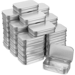 50 Pcs Small Metal Box with Lid 3.7x2.4x0.8 Inch Metal Rectangular Empty Hinged Tins Silver Mini Portable Box Containers Small Empty Storage Tins for Storage Drawing Pin Candies Jewelry Crafts