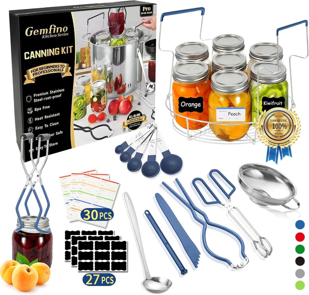 Gemfino Canning Supplies Starter Kit with Canning Rack,Canning Kit for Beginners (Blue)