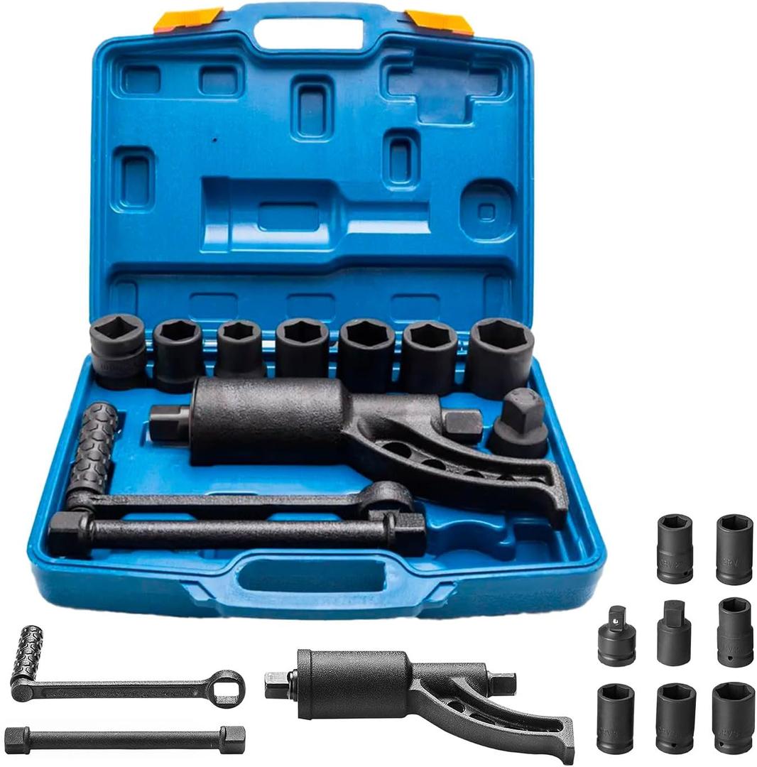Heavy Duty Torque Multiplier Wrench Set - 1:64 Torque Wrench Set 11PCS Labor Saving Torque Multiplier Wrench Lug Nut Remover Lug Nut Wrench Set 1'' Drive 4800 NM with 8PCS CR-V Sockets Set (24-38MM)
