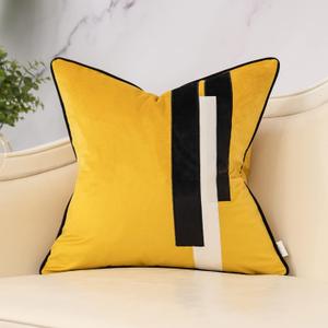 Yangest Yellow Decorative Velvet Throw Pillow Cover Striped Patchwork Cushion Case Modern 18x18 Inch Pillowcase for Sofa Couch Bedroom Living Room Home Decor