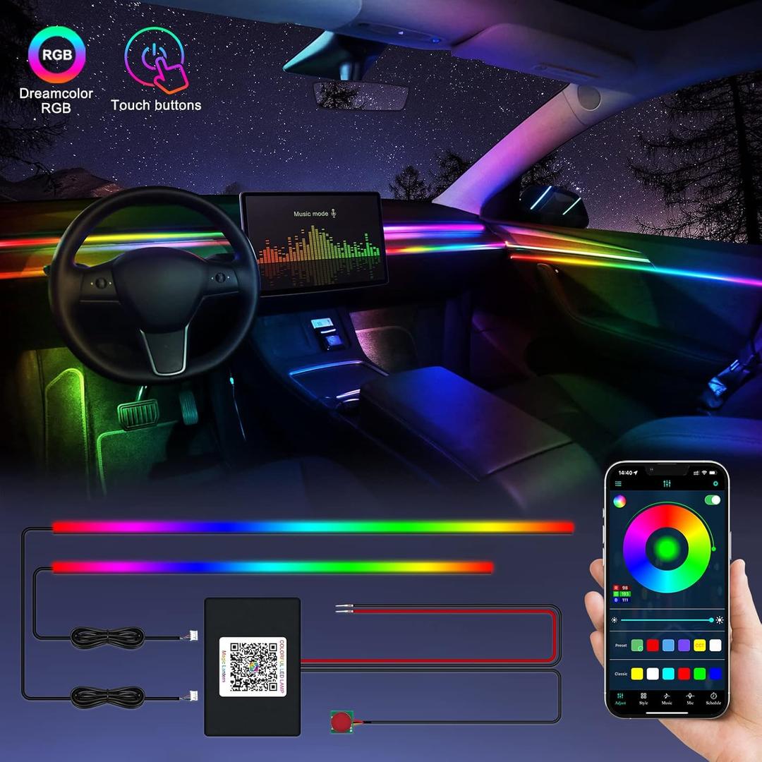 For Car LED Ambient Lighting Kit Smart RGB Bulb Interior Decor Cars Neon Accent Lights with Wireless APP Control 210 Dynamic Modes,4 Music Modes,16 Million Colors 43.3 Inch USB LEDs Strip Accessories