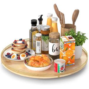 21-Inch Wooden Lazy Susan Turntable – Premium Oak & Iron, Extra Large Rotating Serving Tray for Dining Table, Kitchen Countertop, Farmhouse Décor, Spice Rack, Charcuterie & Entertaining