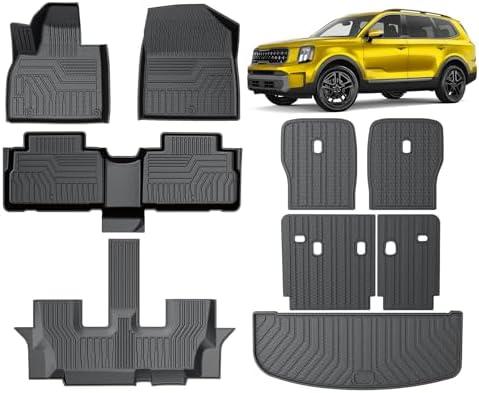 KUST Floor Mats Cargo Mat Set for 2020-2025 Kia Telluride 7 Seats, Rubber Rear Trunk Mat with 2nd/3rd Row Backrest Mat All Weather Protection for Telluride Accessories High Edge