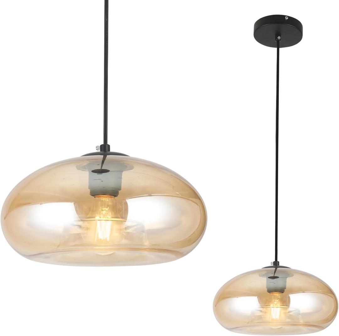 Glass Pendant Lights Kitchen Island Lighting Globe Pendant Light Fixtures IIndustrial Vintage Pendant Lighting for Kitchen Island Bedroom Living Dining Room Light Fixture(Amber)