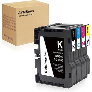 AYMSous 3.09 SG500 SG1000 Sublimation Ink Cartridge Latest Upgraded Chip Compatible for Sawgrass Virtuoso SG500 SG1000 Printer(1 Black, 1 Cyan, 1 Magenta, 1 Yellow)