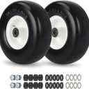 9x3.50-4 Flat Free Lawn Mower Tire and Wheel, Smooth Tread Tire for Zero Turn Mowers, Installed 3/4" Bearing with Extra 5/8" Bearing, 3.5"-4"-4.5"-5" Centered Hub, 2 PCS (9x3.50-4 Flat Free (Smooth Tread ))