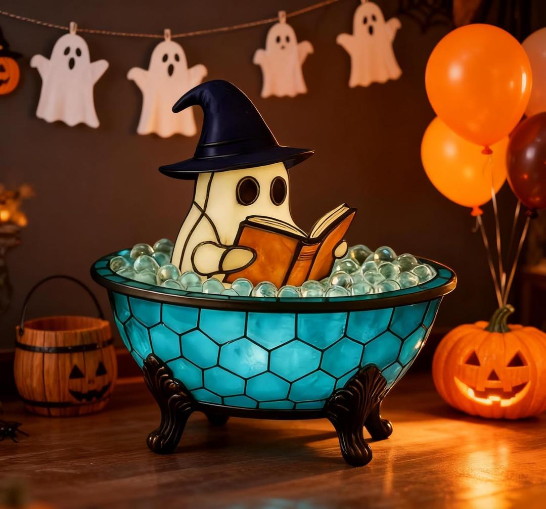 Halloween Ghost Bubble Bath Lamp, Cute Bathtub Ghost Night Lights for Halloween Decor, Halloween Decor for Bathroom, Gift for Book LoversDesk, Shelf, Party & Gift