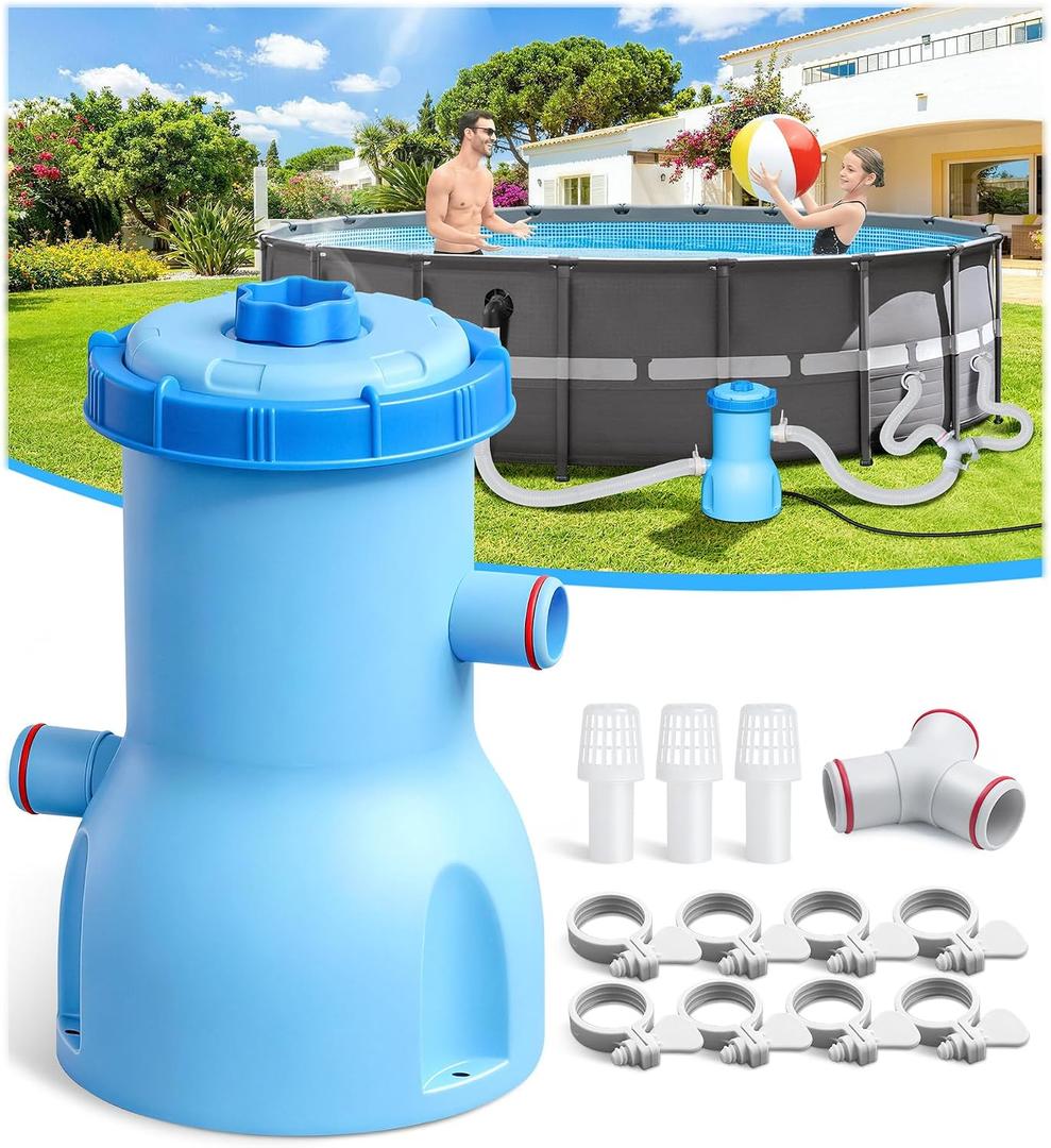 Standard Series Above Ground Pool Filter Pump - 800 GPH Flow Rate | Rapid Circulation & Micro-Debris Filtration, Pool Cartridge Filter Pump System - Keep Water Crystal Clean & Clear-Deep Blue