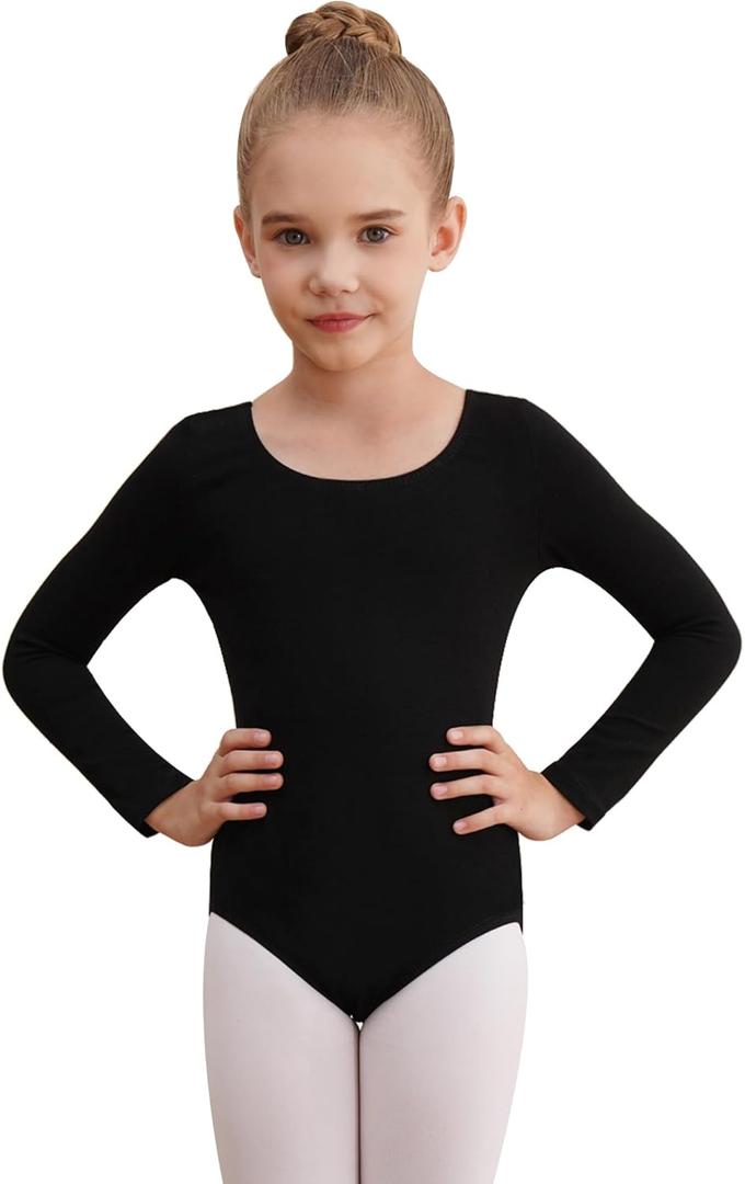 WEGETIT Leotards for Girls Long Sleeve Bodysuit Toddler Black Leotard Ballet Unitard Gymnastics Kids Dance Shirt (4-6 Years)