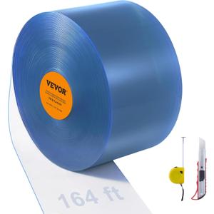 VEVOR Strip Curtain, 164' Length x 8" Width x 0.08" Thickness, Clear PVC Smooth Curtain Strip Door Bulk Roll, Plastic Door Strips for Doorways of Supermarket, Garage, Warehouse, Barn, Pet Animal House, 8"W x 1968"L