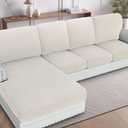 H.VERSAILTEX Sectional Couch Covers 4 Pieces Sofa Seat Cushion Covers L Shape Separate Cushion Couch Chaise Cover for Both Left/Right Sectional Couch (Seat Only: 1 Chaise + 3 Sofa, Ivory)
