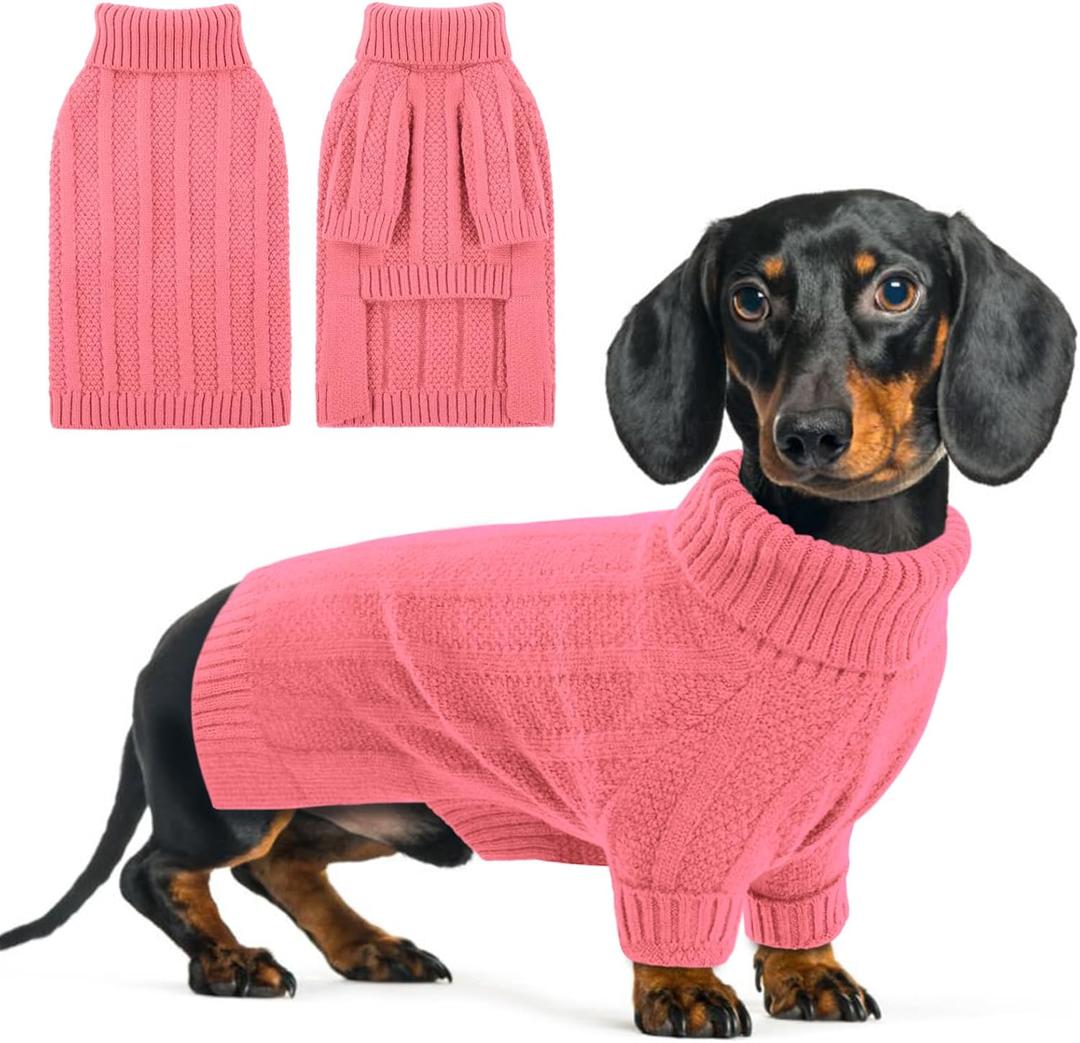 Queenmore XSmall Dog Sweater - Soft Knitted Turtleneck Pullover for Dogs, Chihuahua (Pink, XS)