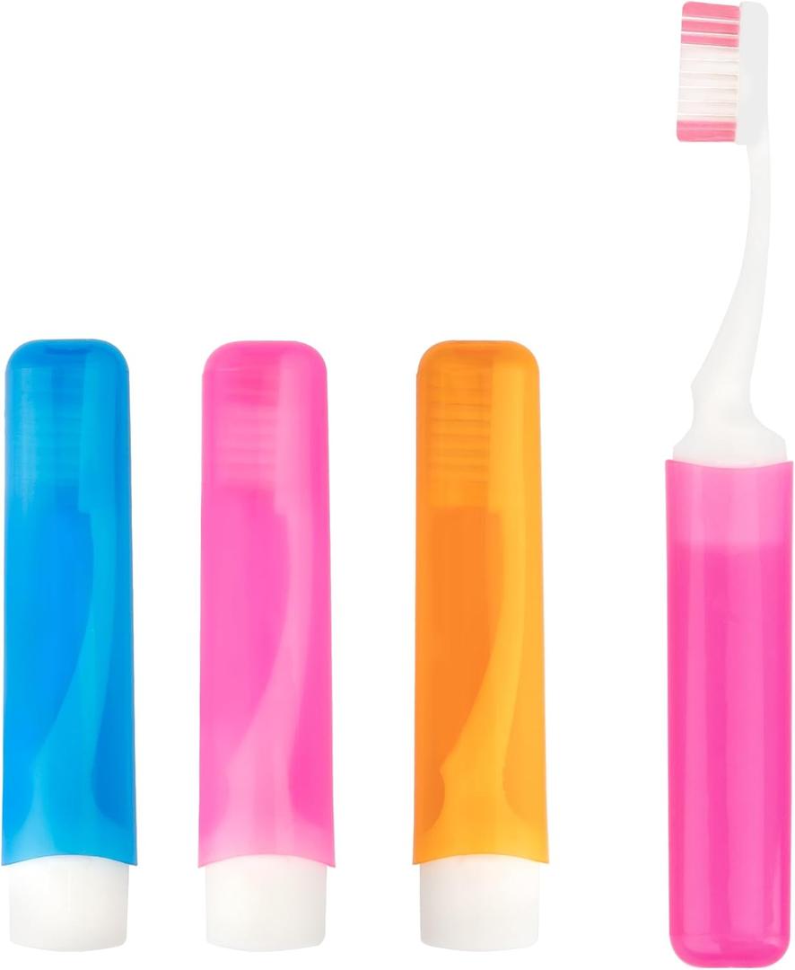 Travel Toothbrush, 3PCS Travel Toothbrush Set, Mini Toothbrush Soft Portable Toothbrushes Travels with Tooth Brush Cover Small Folding Toothbrushes Individually Wrapped for Camping Home (1 Count (Pack of 3), Styleb Pink+orange+blue)