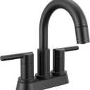 Delta Nicoli Centerset Matte Black Bathroom Faucet with Sprayer, 4 Inch 3 Hole Bathroom Sink Faucet with Pull Out Sprayer, Push-Pop Drain, Matte Black 25749LF-BLPD