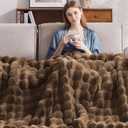 Anysay Heated Blanket Full Size with 1/2/4/6/8 Hours Auto-Off 10 Heat Level, 62'' * 84'' Cozy Faux Rabbit Fur Bubble Electric Blanket with Overheat Protection(Brown)