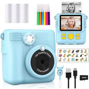 Kids Instant Print Camera, Christmas Birthday Gifts for Girls and Boys, 1080P HD Video Digital Kids Camera with Print Paper & 32G Card, Toddler Toy for 3-14 Years Old (Blue)