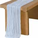 Ling's Moment 14Ft Dusty Blue Cheesecloth Table Runner Boho Chic Gauze Semi-Sheer Tablecloth for Wedding Celebrations for Baby Shower Decorations