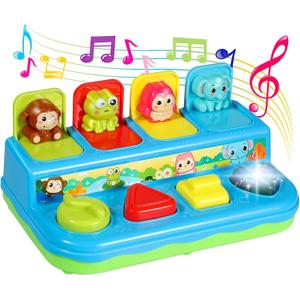 BACCOW Baby Toys 6 to 12-18 Months, Music Light Pop Up Toys for Toddlers 1-3 Years Old Boys Girls Gifts, Cause and Effect Early Learning Infant Toys, Medium, Blue