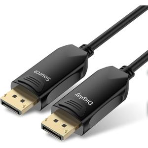 BIFALE DP Fiber Optic Cable 25ft, DisplayPort Fiber Optic, 32.4 Gbps, 8K@60Hz, 4K@165Hz, 2K@144Hz, DP1.4, Gold Plated Connector, Compatible with PC, Laptop, HDTV, Monitor, Projector, Blu-ray Player (Black)