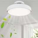 Bladeless Ceiling Fan with Light and Remote, Flush Mount Low Profile Ceiling Fan, Modern Enclosed Fandelier with Dimmable LED Light, Quiet Ceiling Fan for Bedroom Living Room Kitchen, Modern White