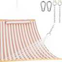 Lazy Daze 12 FT Quilted Double Hammock with Spreader Bar, 2-Person, Outdoor Hammock for Patio, Poolside, Backyard, Beach, 450 lbs Capacity, Beige White