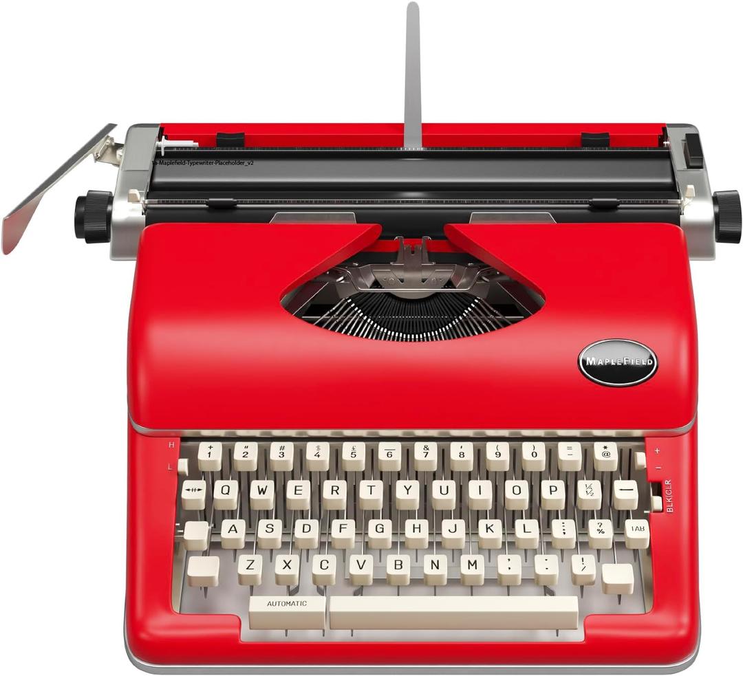 Maplefield Vintage Manual Typewriter Machine - Red Typewriter for Writers & Authors - Antique Desk Decor & Office Accessory - Compact Design & Easy Setup