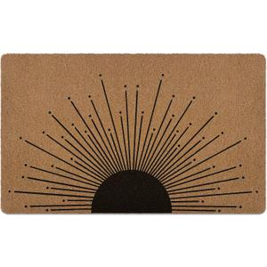 Boho Black Sun Door Mat, Sunrise Sunset Welcome Front Door Mat Indoor Outdoor Entrance for Camper, Rustic Artificial Coir Doormat Rugs for Porch Entry Patio Kitchen Decor 30x17in, 17x30inch