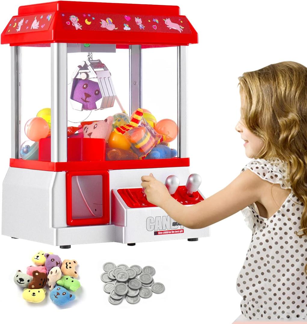 Claw Machine for Kids Toy Mini Arcade Machine Candy Grabber Prize Dispenser Vending Machine Arcade Game Machines for Home Party Christmas Birthday Gifts Cool Girl Toys