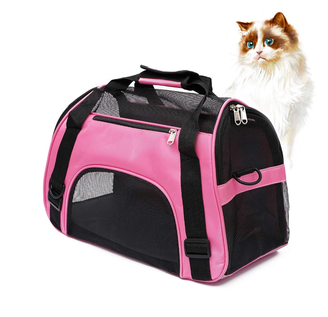 Cat Carrier for Small Cats Dogs Soft-Sided Pet Carrier for Cats Puppies Small Pets Airline Approved Lightweight Comfortable Travel Cat Dog Carrier (Small, Pink)