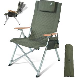 Reclining Camping Chair, Heavy Duty Folding Chairs with 4-Stage Adjustable High Back for Adults, Compact Foldable Outdoor Patio Reclining Chair with Storage Bag Green (1 PACK)