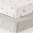 Bearmoss Muslin Mini Crib Sheets for Pack N Play Mattress - 100% Cotton - 38"x26" Soft Breathable Playard Baby Crib Sheets Neutral for Boys Girls - 2 Pack (White Star)