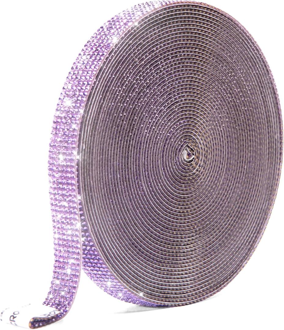 Self Adhesive Crystal Rhinestone Ribbon Strips, 9 Yards DIY Diamond Bling Ribbon Stickers Rhinestone Tape Roll for Crafts Phone Car Decorations (9 Yards, Purple)