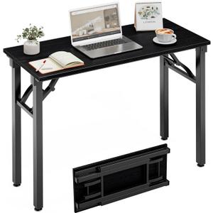 Folding Table Computer Desk - 35.8" No Assembly Folding Desk Design and Foldable Office Desk, Small Desk for Bedroom, Compact Storage Portable Use for Dorm and RV Small Space, Dark Oak