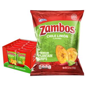 Zambos Plantain Chips Chili Limon, Crunchy Plantain Chips With Chili, Lime and Salt, 5.30 oz, 12 Pack, Best Before Date: MAR/23/26
