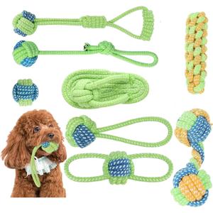 Dog Rope Toys for Small and Medium Dogs Durable Chew Toys for Aggressive Chewers Handwoven Interactive Tug of War and Fetch Toys for Teeth Cleaning, Stress Relief, Training (8Pcs, Ball and Slippers)